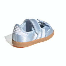 Load image into Gallery viewer, Blue baby shoe with a bow on a white background