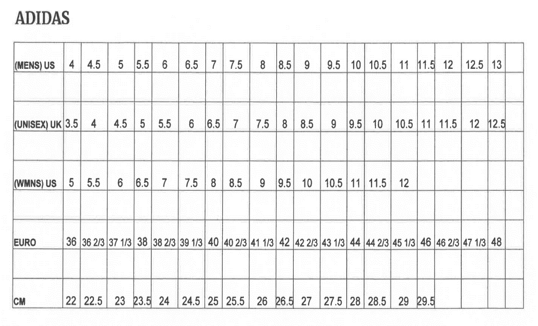 Adidas superstar size chart cm sale