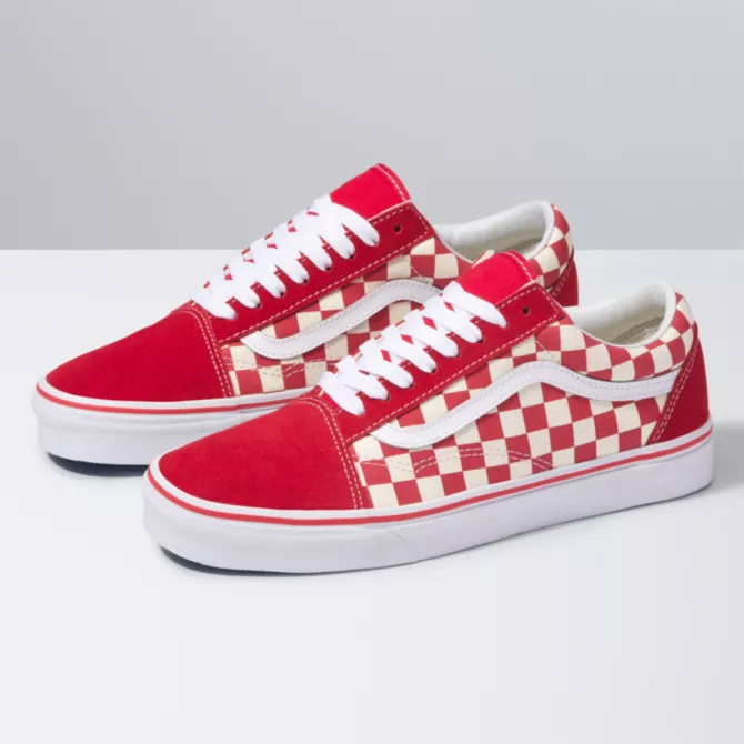 VANS OLD SKOOL PRIMARY CHECK RACING RED WHITE